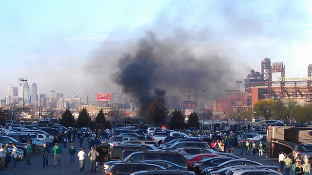 Did Testy Philadelphia Eagles Fans Set a Car on Fire in the Parking Lot?