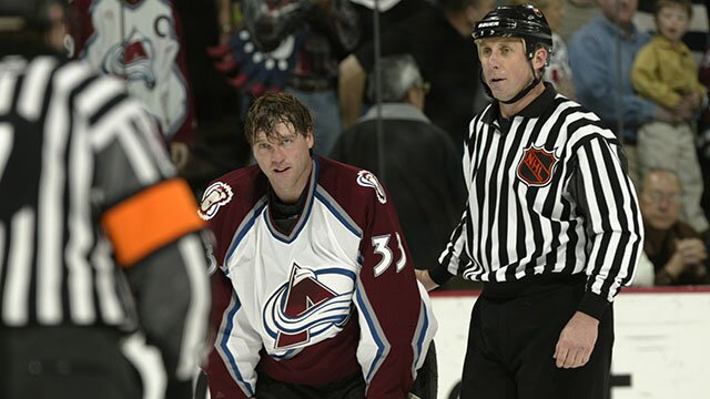 Patrick Roy restrained