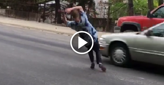 Reckless Skateboarder Narrowly Avoids Getting Hit By Car