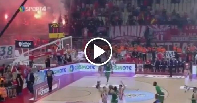 Greek Basketball Game Delayed By Fans Throwing Flares in the Arena