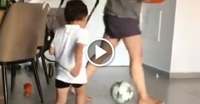 Little Kid Can't Contain His Excitement After Nutmegging His Own Mother