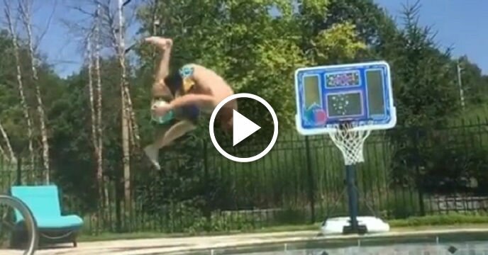 Bro Pulls Off a Ridiculous Somersault Between-the-Legs Dunk in the Pool