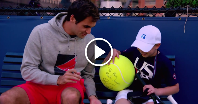 Roger Federer Warms Up with Young Cancer Survivor at US Open