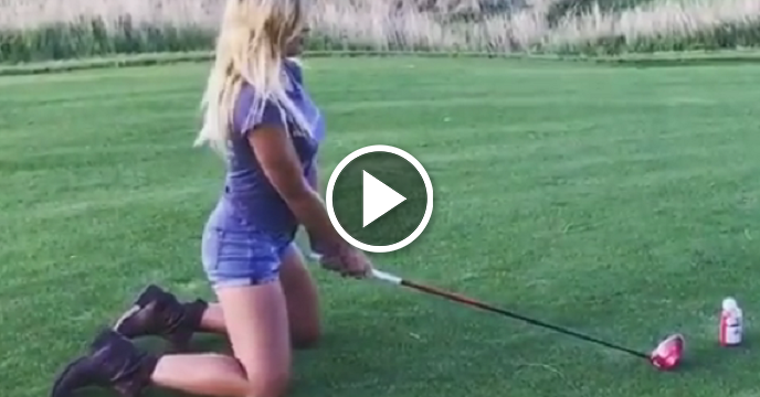 Golfer McKenzie O'Connell Smashes Drive Off Beer Can From Her Knees