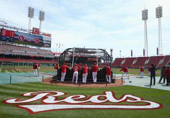 CINCINNATI, OH - MARCH 31: The Cincinnati Reds take batting practice before the Cincinnati Reds game against the St. Louis Cardinals on Opening Day for both teams at Great American Ball Park on March 31, 2014 in Cincinnati, Ohio. (Photo by Andy Lyons/Getty Images)
