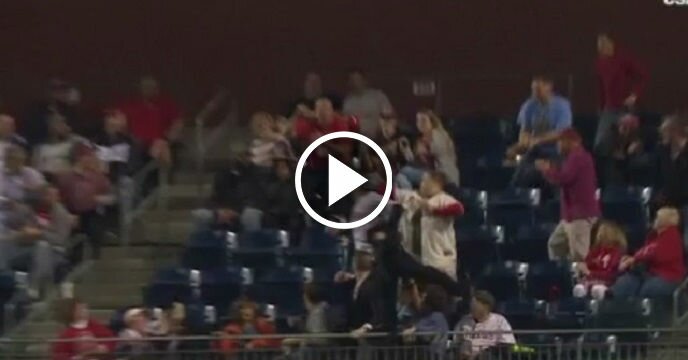 Philadelphia Phillies Fan Makes Ridiculous Diving Catch in Stands to Save Girlfriend From Getting Hit