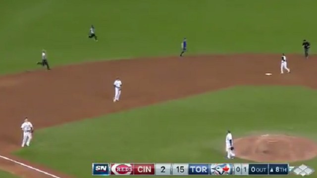 Crazy Blue Jays Fan Runs On Field In The Middle Of A Play