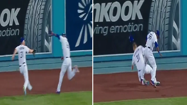 Dodgers\' Joc Pederson Leaves Game After Violent Outfield Collision With Yasiel Puig