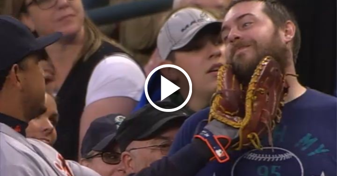 Miguel Cabrera Caresses Fan's Beard With Glove & His Response is Priceless