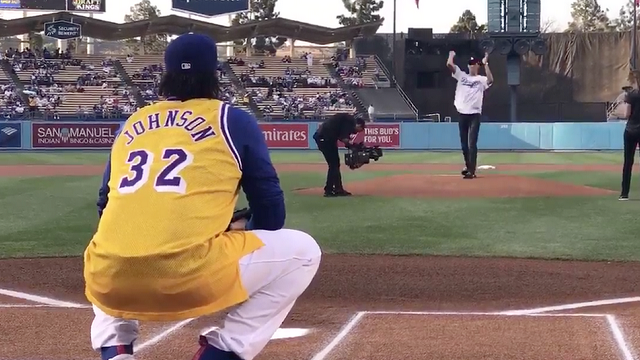 Lakers\' Lonzo Ball Throws Out First Pitch At Dodger Stadium