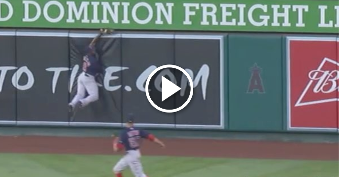 Jackie Bradley Jr. Reaches Over the Wall to Pilfer Home Run vs. Angels