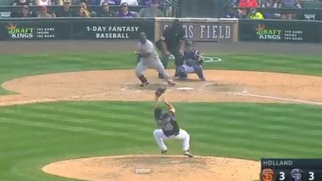 Rockies\' Greg Holland Makes Ridiculous Play From His Butt on Comebacker From Pablo Sandoval