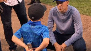 Jordan Spieth Throws Out First Pitch for Chicago Cubs & Gets Gift from Young Fan