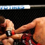 Robbie Lawler lands kick on Matt Brown during UFC welterweight action