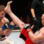 Manny Gamburyan kicks Nik Lentz during UFC featherweight clash at Fight Night 40