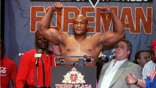 George Foreman at the weigh in for fight with Evander Holyfield