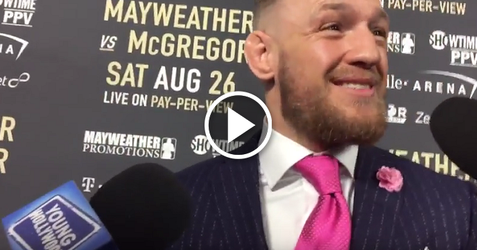 Conor McGregor Wears Suit With 'F—k You' Written All Over It To Meet Floyd Mayweather Jr.