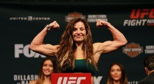 Miesha Tate poses after making weight for her UFC on FOX 16 matchup against Jessica Eye