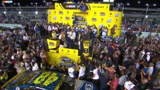 Johnson hoist the 2016 NASCAR Sprint Cup Series trophy