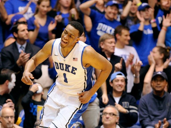 DURHAM, NC - FEBRUARY 04: Jabari Parker #1 of the Duke Blue Devils reacts during their win against the Wake Forest Demon Deacons at Cameron Indoor Stadium on February 4, 2014 in Durham, North Carolina. Duke won 83-63. (Photo by Grant Halverson/Getty Images)