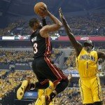 Dwayne Wade knocks down a jumper over Lance Stephenson in game two
