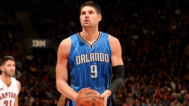 TORONTO, CANADA - December 15: Nikola Vucevic #9 of the Orlando Magic attempts a free throw against the Toronto Raptors on December 15, 2014 at the Air Canada Centre in Toronto, Ontario, Canada. NOTE TO USER: User expressly acknowledges and agrees that, by downloading and or using this Photograph, user is consenting to the terms and conditions of the Getty Images License Agreement. Mandatory Copyright Notice: Copyright 2014 NBAE (Photo by Ron Turenne/NBAE via Getty Images)