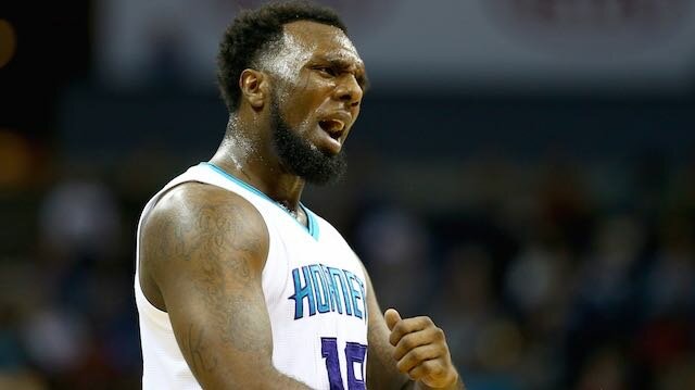P.J. Hairston of the Charlotte Hornets reacts after a play during their game against the Portland Trail Blazers at Time Warner Cable Arena on November 26, 2014 in Charlotte, North Carolina. (Photo by Streeter Lecka/Getty Images)