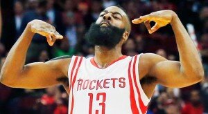 HOUSTON, TX - FEBRUARY 4: James Harden #13 of the Houston Rockets reaches for a rebound during their game against the Chicago Bulls at the Toyota Center on February 4, 2015 in Houston, Texas.. NOTE TO USER: User expressly acknowledges and agrees that, by downloading and/or using this photograph, user is consenting to the terms and conditions of the Getty Images License Agreement. (Photo by Scott Halleran/Getty Images *** Local Caption *** James Harden