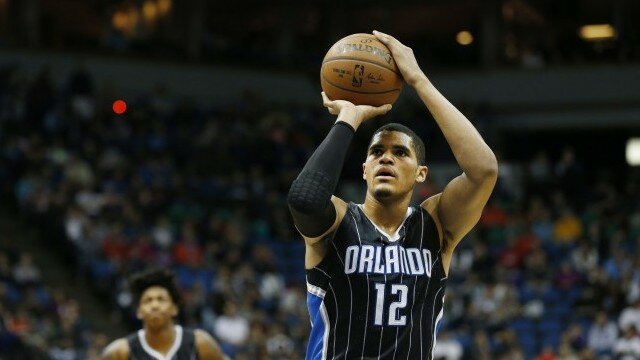MINNEAPOLIS, MN - APRIL 3: Tobias Harris #12 of the Orlando Magic shoots against the Minnesota Timberwolves during the game on April 3, 2015 at American Airlines Center in Minneapolis, Minnesota. NOTE TO USER: User expressly acknowledges and agrees that, by downloading and/or using this photograph, User is consenting to the terms and conditions of the Getty Images License Agreement. Mandatory Copyright Notice: Copyright 2015 NBAE (Photo by Jordan Johnson/NBAE via Getty Images)