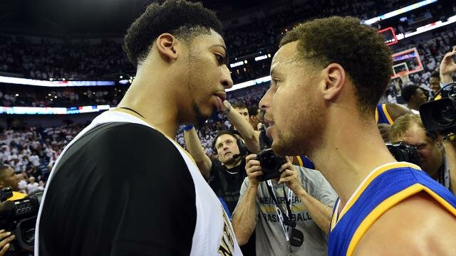 Anthony Davis faces off with Steph Curry after playoffs