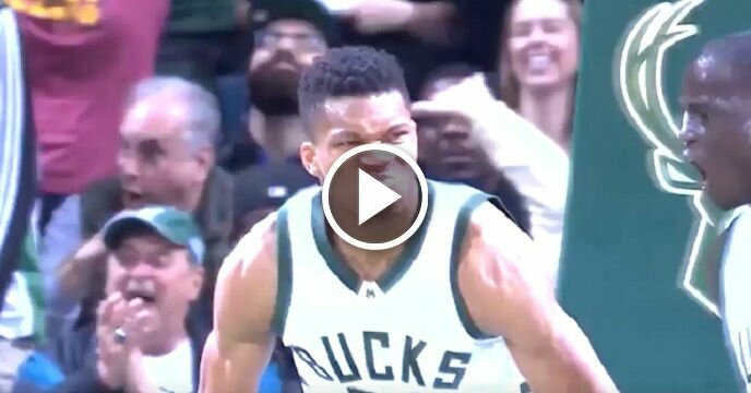 Giannis Antetokounmpo Mean Mugs After Ridiculous Dunk That Didn't Require a Dribble Inside 3-Point Line