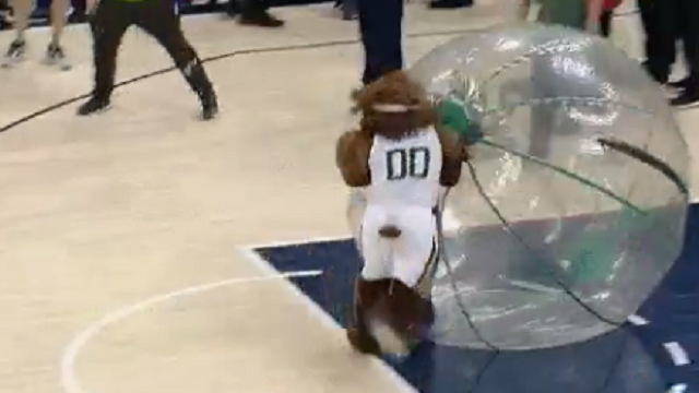 Jazz Mascot Hilariously Levels Clippers Fan Who Knocked Over Youngster In Bubble Race