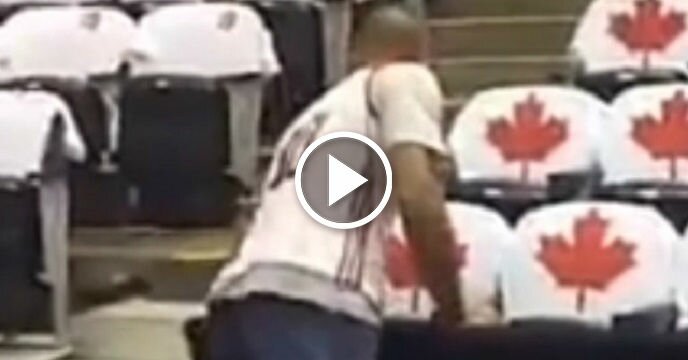 Cleveland Cavaliers' Dahntay Jones Hijacks a Toronto Raptors Fan Giveaway Shirt