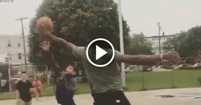 Sixers' Joel Embiid Savagely Rejects Little Kid's Shot on the Playground