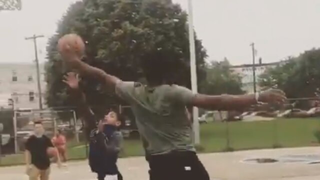 Sixers\' Joel Embiid Savagely Rejects Little Kid\'s Shot on the Playground