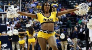 Oct 7, 2014; Indianapolis, IN, USA; Indiana Pacers dance team Pacemate performs a cheer during a game against the Minnesota Timberwolves at Bankers Life Fieldhouse. Mandatory Credit: Brian Spurlock-USA TODAY Sports