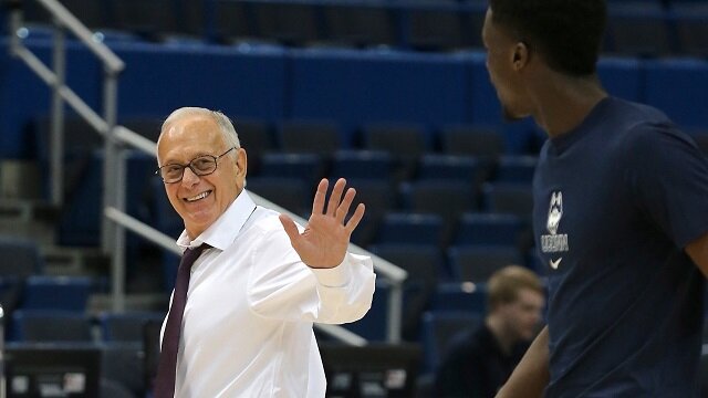 HARTFORD, CT - MARCH 15: Larry Brown of the Southern Methodist Mustangs smiles before a game against the Connecticut Huskies during the final game of the American 2015 Championships at the XL Center on March 15, 2015 in Hartford, Connecticut. (Photo by Jim Rogash/Getty Images) *** Local Caption *** Larry Brown