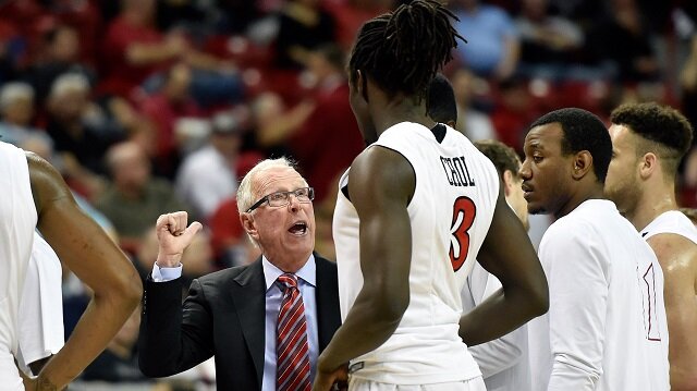 LAS VEGAS, NV - MARCH 13: during a semifinal game of the Mountain West Conference basketball tournament at the Thomas & Mack Center on March 13, 2015 in Las Vegas, Nevada. San Diego State won 56-43. (Photo by David Becker/Getty Images)