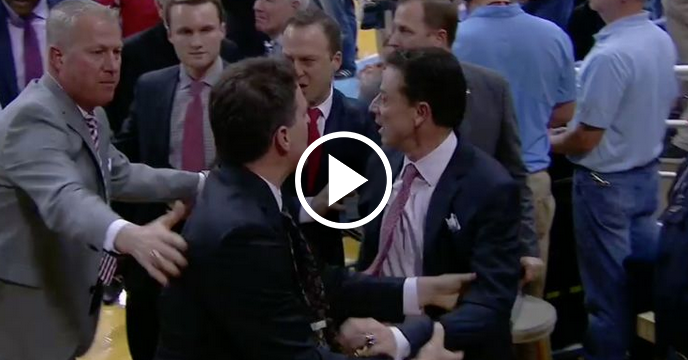 Louisville HC Rick Pitino Loses His Mind On North Carolina Fan — Has To Be Held Back