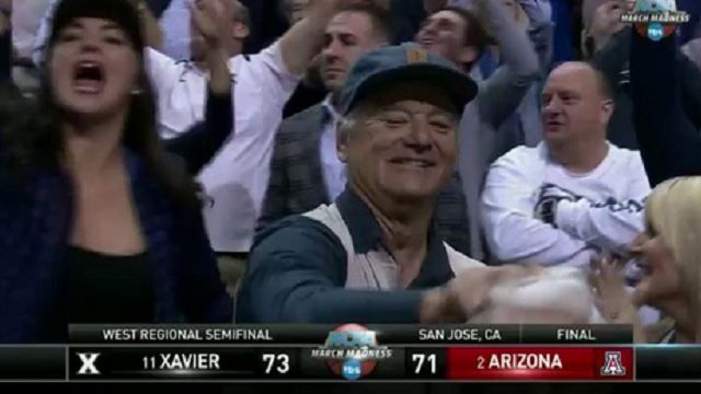 Actor Bill Murray Celebrates Xavier\'s Shocking Upset Win Over Arizona In Sweet 16