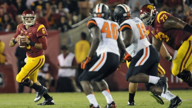 September 27, 2014; Los Angeles, CA, USA; Southern California Trojans quarterback Cody Kessler (6) looks to pass against the Oregon State Beavers during the first half at the Los Angeles Memorial Coliseum. Mandatory Credit: Gary A. Vasquez-USA TODAY Sports