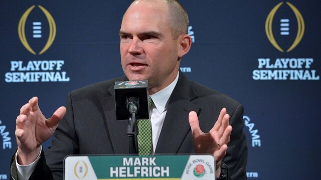 Oregon Ducks coach Mark Helfrich at media day for the 2015 Rose Bowl at the L.A. Hotel Downtown. 