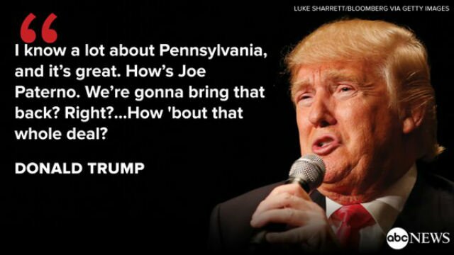 Watch Donald Trump Cluelessly Ask Pennsylvania Crowd About Joe Paterno