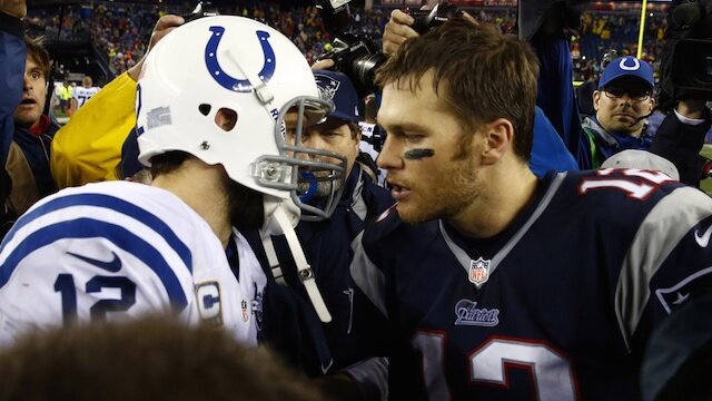 Tom Brady and Andrew Luck shake hands after Colts Patriots game