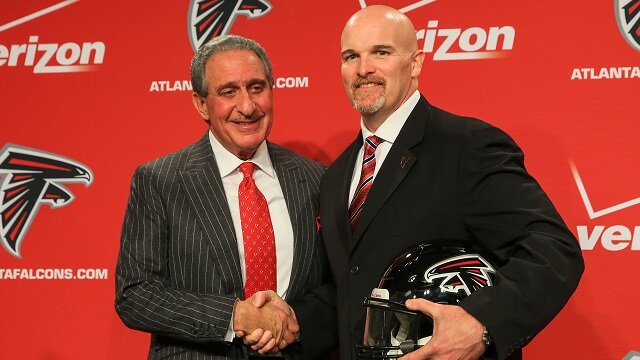 during a press conference at the Atlanta Falcons Training Facility on February 3, 2015 in Flowery Branch, Georgia.