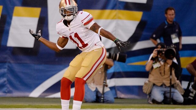  San Francisco 49ers wide receiver Quinton Patton does a dance in the end zone after scoring a first quarter touchdown