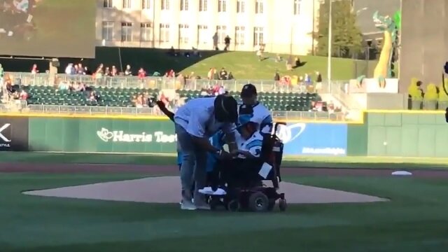 Cam Newton Helped Make-A-Wish Child in Wheelchair Throw Out First Pitch at Charlotte Knights Game