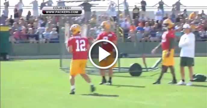 Aaron Rodgers Shows Off Hail Mary Skills & Nails Tiny Basket from 50 Yards Away