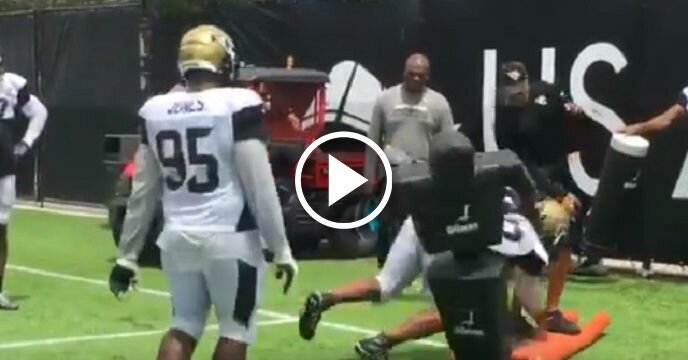 Jacksonville Jaguars DT Sheldon Day Completely Whiffs on Blocking Sled, Takes Out Coach's Knees