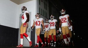San Francisco 49ers leaving the tunnel before a game.